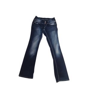 Almost famous boot cut 7 high contrast dark wash button fly